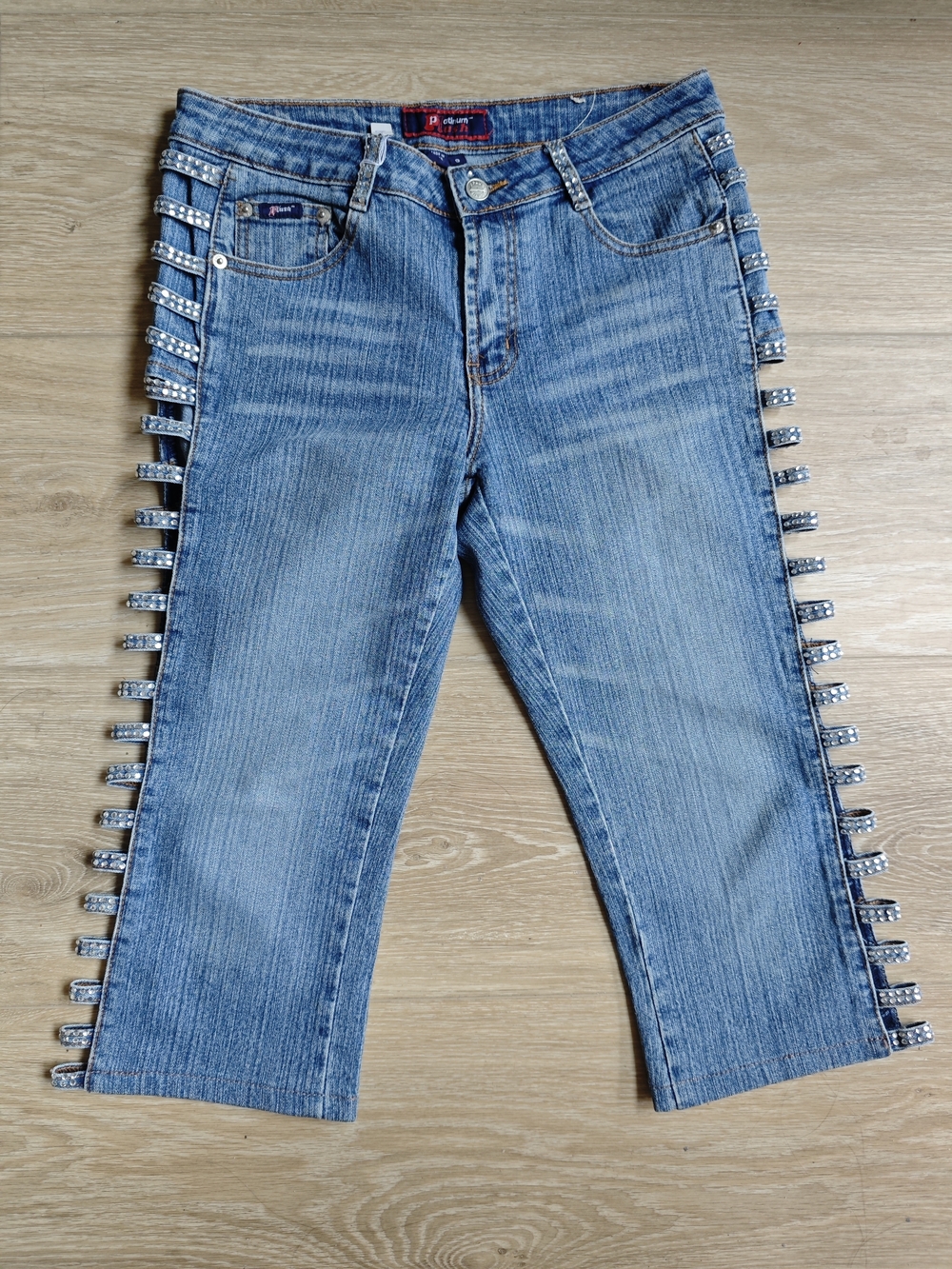 Vintage Y2K Platinum Plush Light Blue Wide-Leg Jeans with Side Ladder